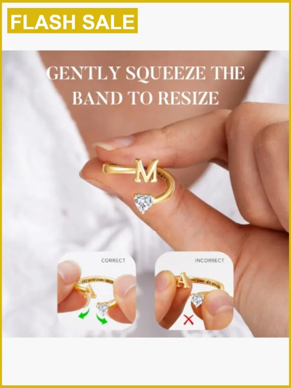 Adjustable Letter A-Z Ring with Heart Zirconia